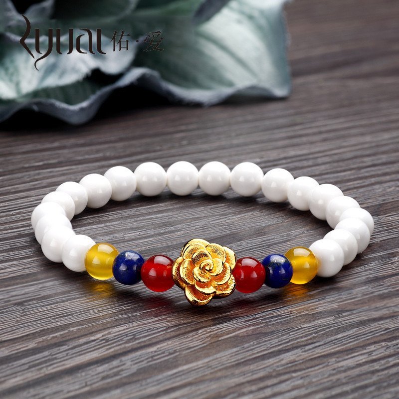 Ryual 3D硬金手链黄金转运珠手链 足金999砗磲玫瑰花女士手串 路路通手串计价款