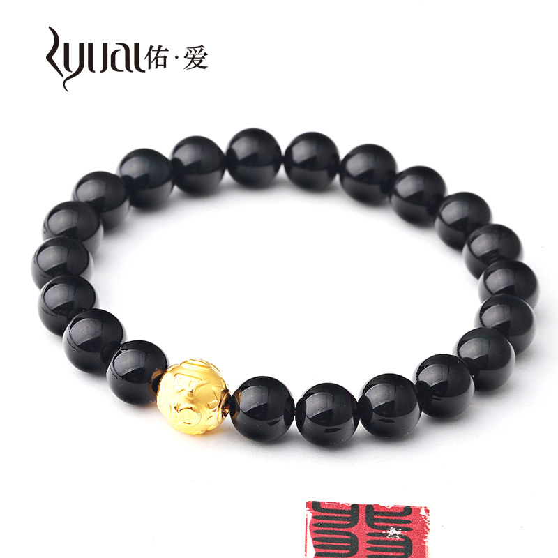Ryual 黄金手链 足金999转运珠手链 足金女士转运珠手链8mm黑曜石手串女款送老婆爱人计价款