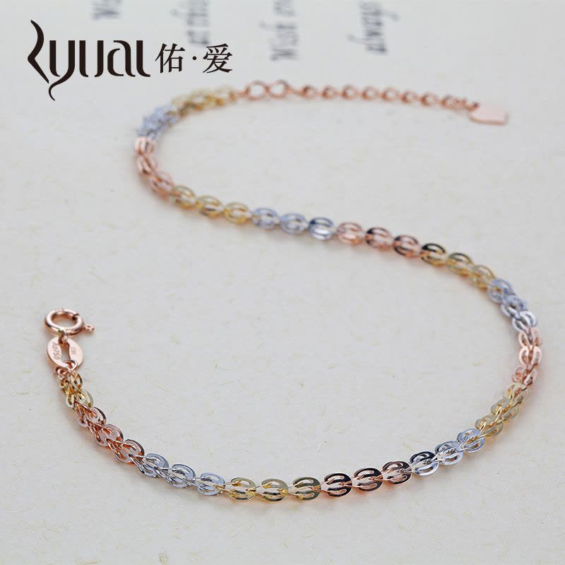 Ryual 18K金手链彩金三色手链K金女士凤尾手链黄金女款计价款送