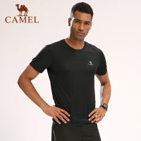CAMEL骆驼户外 夏季新款情侣休闲圆领健身运动速干短袖T恤 A7S2U7211，黑色，男款 XXL