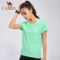 CAMEL骆驼男装 户外 夏季新款情侣休闲圆领健身运动速干短袖T恤 A7S1U7209，浅绿，女款 L晒单图