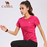 CAMEL骆驼户外 夏季新款情侣休闲圆领健身运动速干短袖T恤 A7S1U7209，玫红，女款 M
