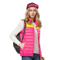 秋冬户外防风防水保暖男女儿童羽绒衣服背心马甲白鸭绒86YW5185 XL 【女】玫红色