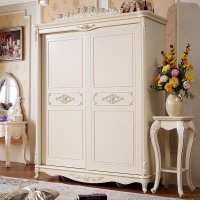 凯莎豪庭 欧式推拉门衣柜 法式趟门田园象牙白色简约储物大衣橱