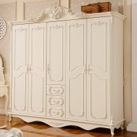 欧式衣柜 田园衣柜 法式衣柜 象牙白色五门大衣柜
