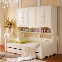 韩式儿童床 子母床 衣柜床 带拖床 田园组合床带书架床