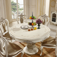凯莎豪庭 欧式实木餐桌椅组合 银白色橡木餐桌 法式圆形雕花餐台