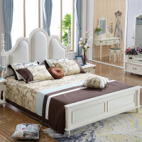 凯莎豪庭 简约美式公主双人床实木床柱油腊皮床1.8米卧室双人床