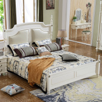 凯莎豪庭 简约美式双人床欧式复古床白色实木床柱油腊皮床1.8米大床