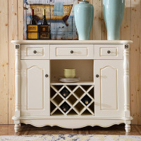 凯莎豪庭 简约美式餐边柜 欧式白色酒柜餐厅家具 复古实用餐桌酒柜