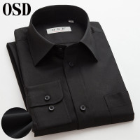 OSD2018春季新款男士衬衫男装韩版修身英伦长袖衬衫休闲衬衣黑色