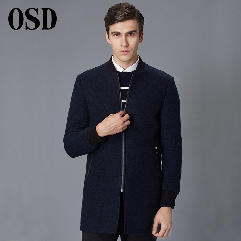 osd奥斯迪毛呢大衣男装秋冬款男士羊毛呢子大衣男中长款修身外套16q06