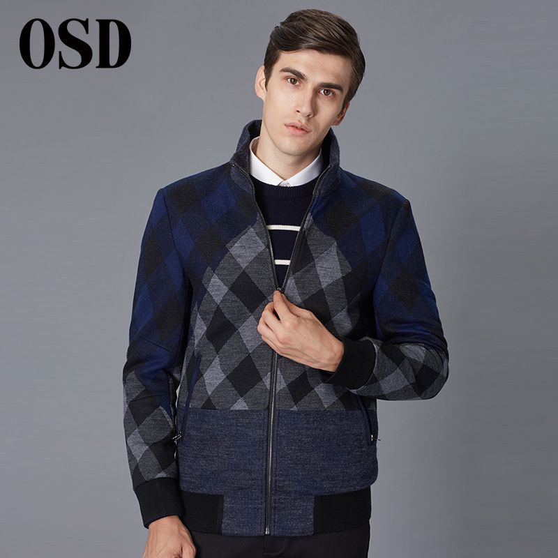 osd奥斯迪男士夹克衫秋冬季新品男装羊毛毛呢夹克男外套立领16q12l140