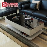 琪琪家园 客厅家具 现代简约钢琴烤漆储物茶几 钢化玻璃茶几茶桌