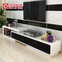 琪琪家园 简约现代白色烤漆电视柜 小户型伸缩钢化玻璃电视柜