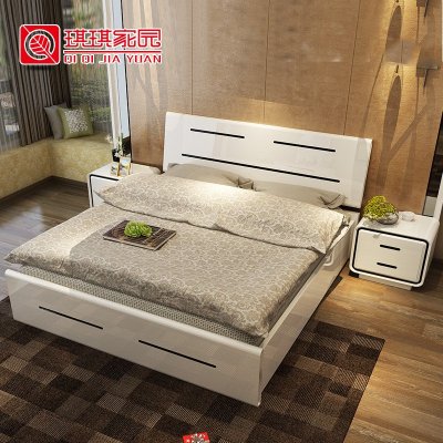 琪琪家园 现代简约板式床双人床 小户型亮白烤漆床大床1.8米1.5米