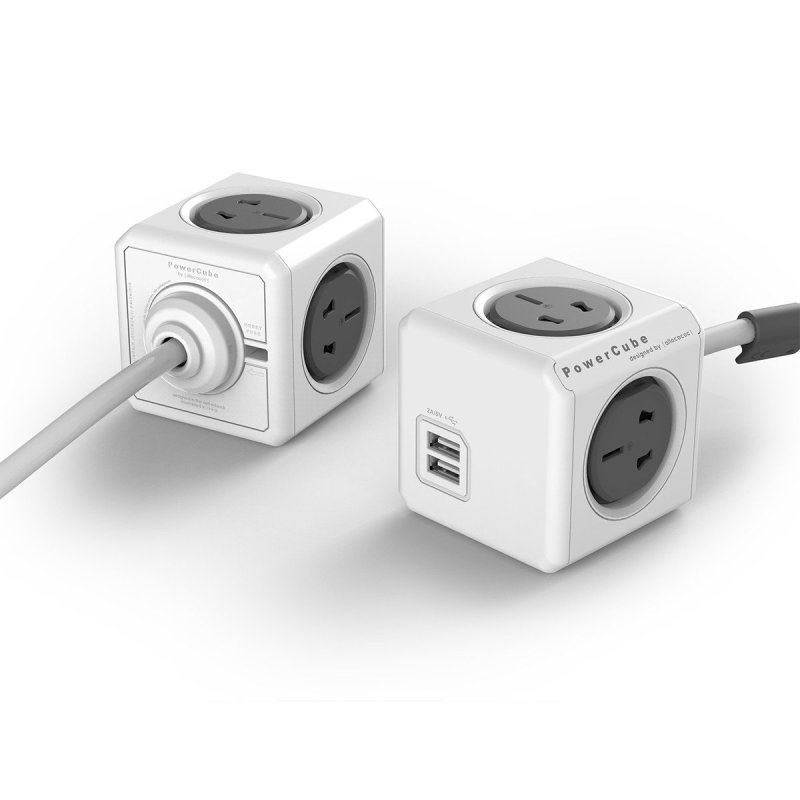 阿乐乐可（allocacoc） PowerCube 模方智能 插座 3M 有线款 双USB 灰色 便携居家旅