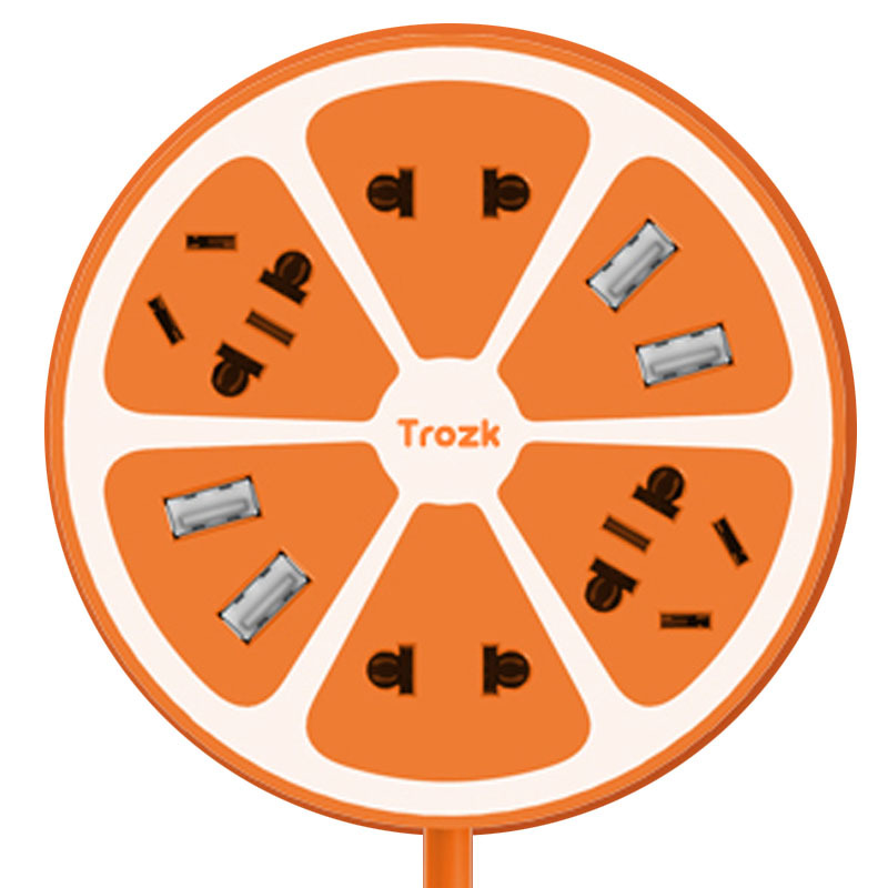 柠萌U站 TROZK柠檬多功能智能插座 带4个usb充电器 排插 插线板活力橙 3m