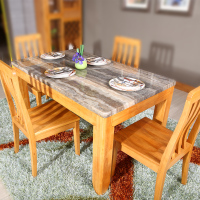 豪迈 餐桌 黄橡木色板木餐桌椅套装E-N002-1.45*0.85