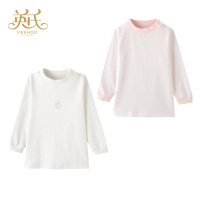 英氏2014新款四季女儿童纯棉内衣144125秋衣收袖套头上衣2件装