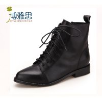 BOYASI博雅思2015新款女鞋 女士靴子 头层牛皮短靴 单靴 马丁靴 尖头低跟女靴 5506