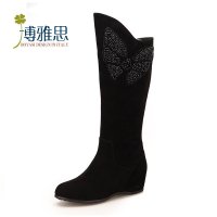 BOYASI博雅思2015新款女鞋 加绒长靴 羊猄皮女靴 平底内增高棉靴5601