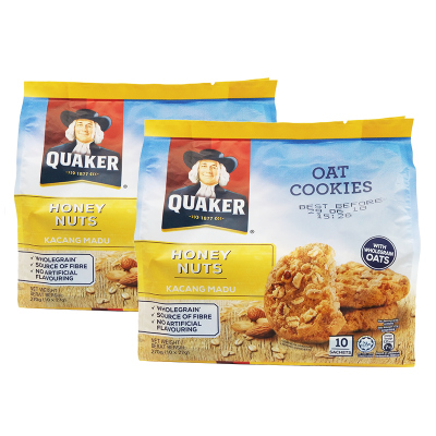 2袋装▏ QUAKER 桂格 燕麦曲奇饼干 蜂蜜坚果味 270g 马来西亚进口 袋装 进口休闲饼干
