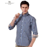 帛利 优鲨春装新款男士长袖衬衫时尚休闲格子衬衣长袖男10065H