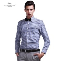 帛利优鲨春新款男装衬衣商务休闲格子棉男士长袖衬衫10021H
