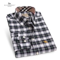 帛利优鲨春装新款男装衬衣撞色领棉质牛津纺格子长袖衬衫男10035H