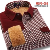 帛利优鲨秋冬男装长袖衬衫羊羔绒加绒加厚保暖衬衣灯芯绒拼接格子长袖保暖衬衫男15029