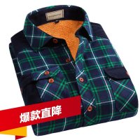 帛利优鲨秋冬保暖衬衫 青春休闲拼接格子加绒加厚羊羔绒衬衫长袖男