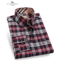 帛利优鲨春新品男衬衣商务休闲撞色领格子棉质长袖衬衫男 10043
