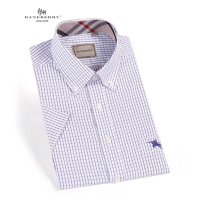 帛利优鲨夏季男士短袖衬衣冰爽莫代尔细格子撞色领男士短袖衬衫11013