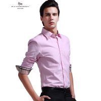 帛利优鲨新款男装衬衣商务休闲撞色棉牛津纺纯色长袖衬衫男 10011H