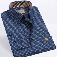 优鲨帛利春装新品男商务休闲撞色领格子长袖衬衫男10060