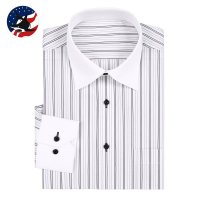 帛利优鲨春款新品商务香槟领条纹长袖衬衫男WCC