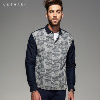帛利优鲨春装新品男士时尚迷彩撞色长袖衬衫