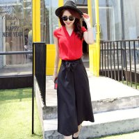 2016夏装新款时尚套装女显瘦名媛两件套雪纺衫休闲阔腿裤