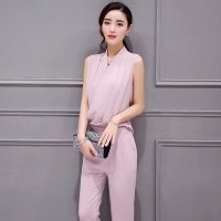 2016新款韩版时尚休闲套装女夏季两件套V领修身气质连体裤潮