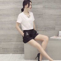 显瘦夏装女套装气质时尚韩国T桖上衣高腰夏两件套短裤潮