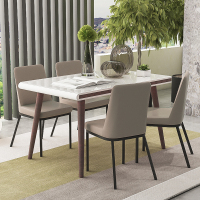 卓语 个性北欧宜家风格白色餐桌 钢化玻璃饰面木质餐桌椅组合 一桌四椅组合餐厅