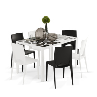 卓语 简约现代白色钢化玻璃金属餐桌 小户型餐桌椅组合 一桌四椅餐厅