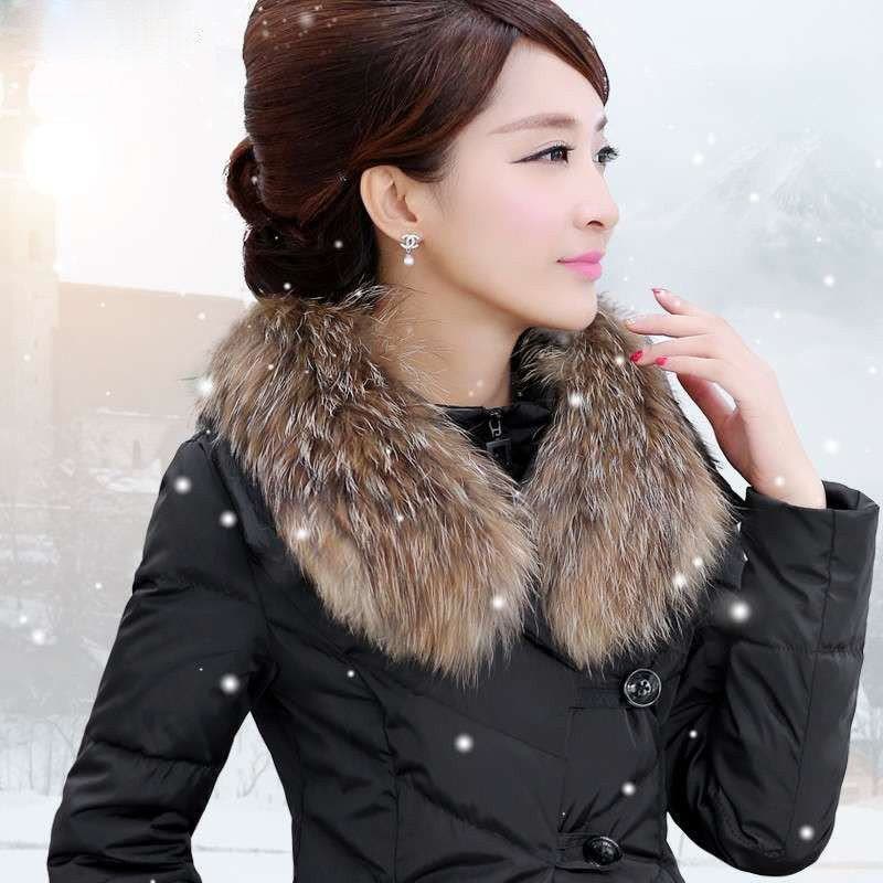 羽绒衣女装冬装新款加厚外套优雅保暖修身中长款羽绒服女式外套大毛领图片