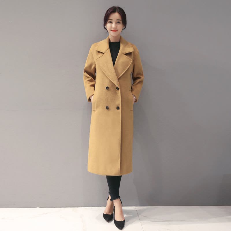 芷臻zhizhen韩版毛呢外套女士韩范冬季新款长款纯色修身呢子大衣冬天外套潮图片