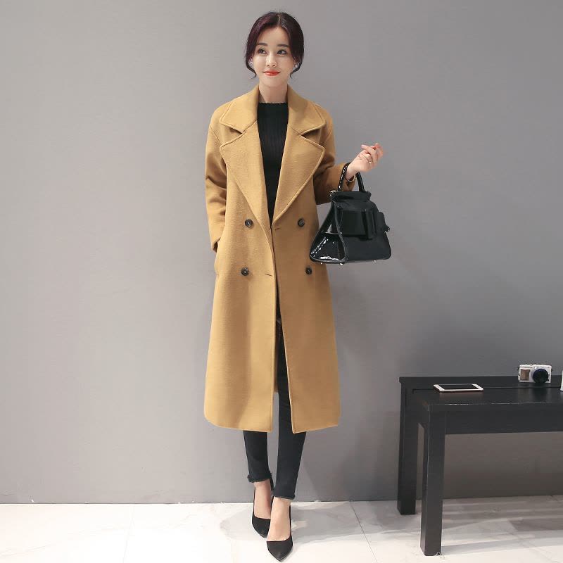 芷臻zhizhen韩版毛呢外套女士韩范冬季新款长款纯色修身呢子大衣冬天外套潮图片