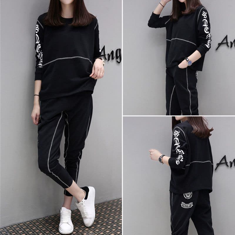 芷臻zhizhen欧洲站春秋装欧货两件套运动服休闲显瘦长袖大码卫衣套装潮时尚图片