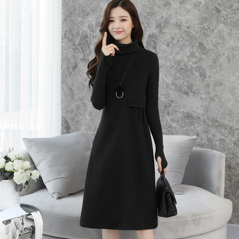 芷臻zhizhen毛呢连衣裙中长款秋冬季新款女士韩版修身显瘦气质打底