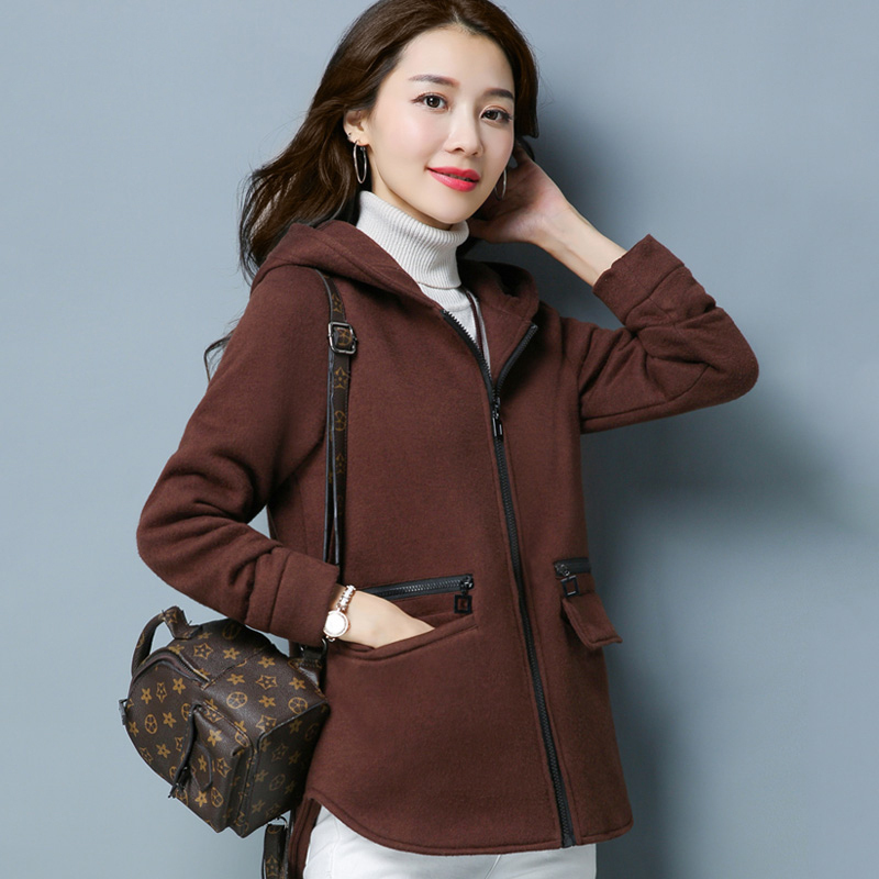 芷臻zhizhen加绒连帽卫衣女士短款加绒秋冬季新款加厚上衣秋季宽松短