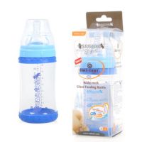贝儿欣宽口径玻璃奶瓶连温感保护环240ml粉蓝BS4621